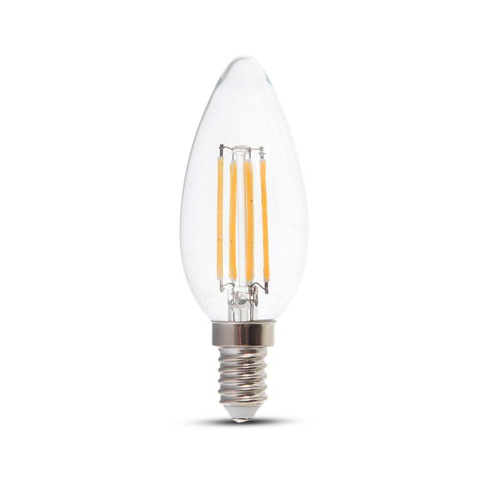 6W C35 Żarówka LED Filament, Klosz Transparentny, Barwa:3000K, Trzonek:E14, VTAC, SKU 7423