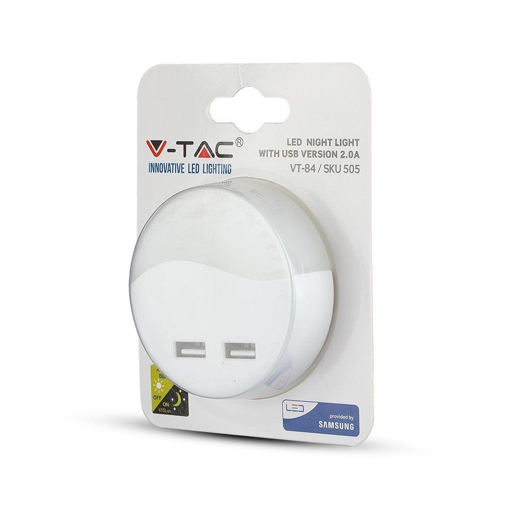 VT-84 0.45W LED NIGHT LIGHT(EU PLUG) WITH USB & SAMSUNG CHIP 3000K-ROUND