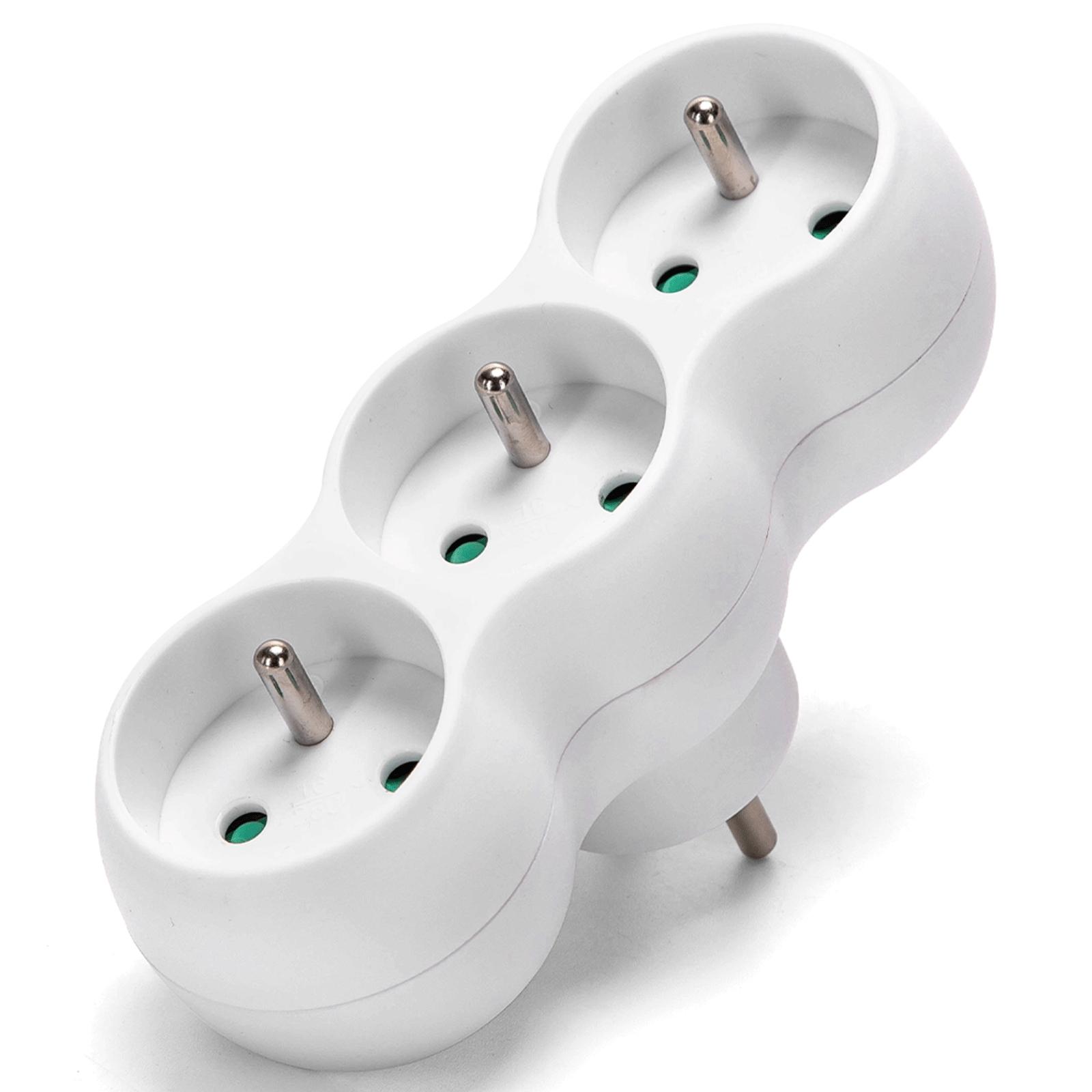 French 3-Way Adaptor (Without Switch) 16A White