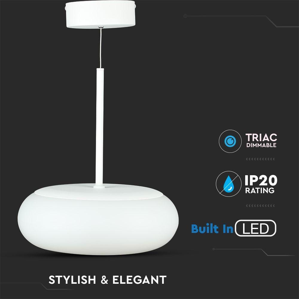 25W Lampa wisząca (Ściemnianie TRIAC), Barwa: 3000K, Biały, VTAC, SKU 40021