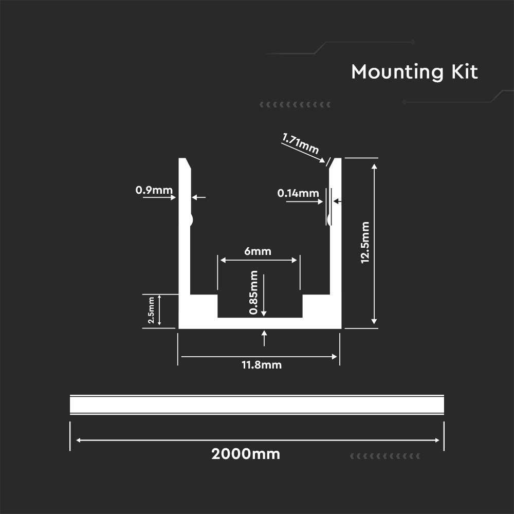 Profil Aluminiowy do paska NEON FLEX na powierzchniowy, 11.8x12.5x2000mm, Kolor: Aluminium, VTAC, SKU 2610