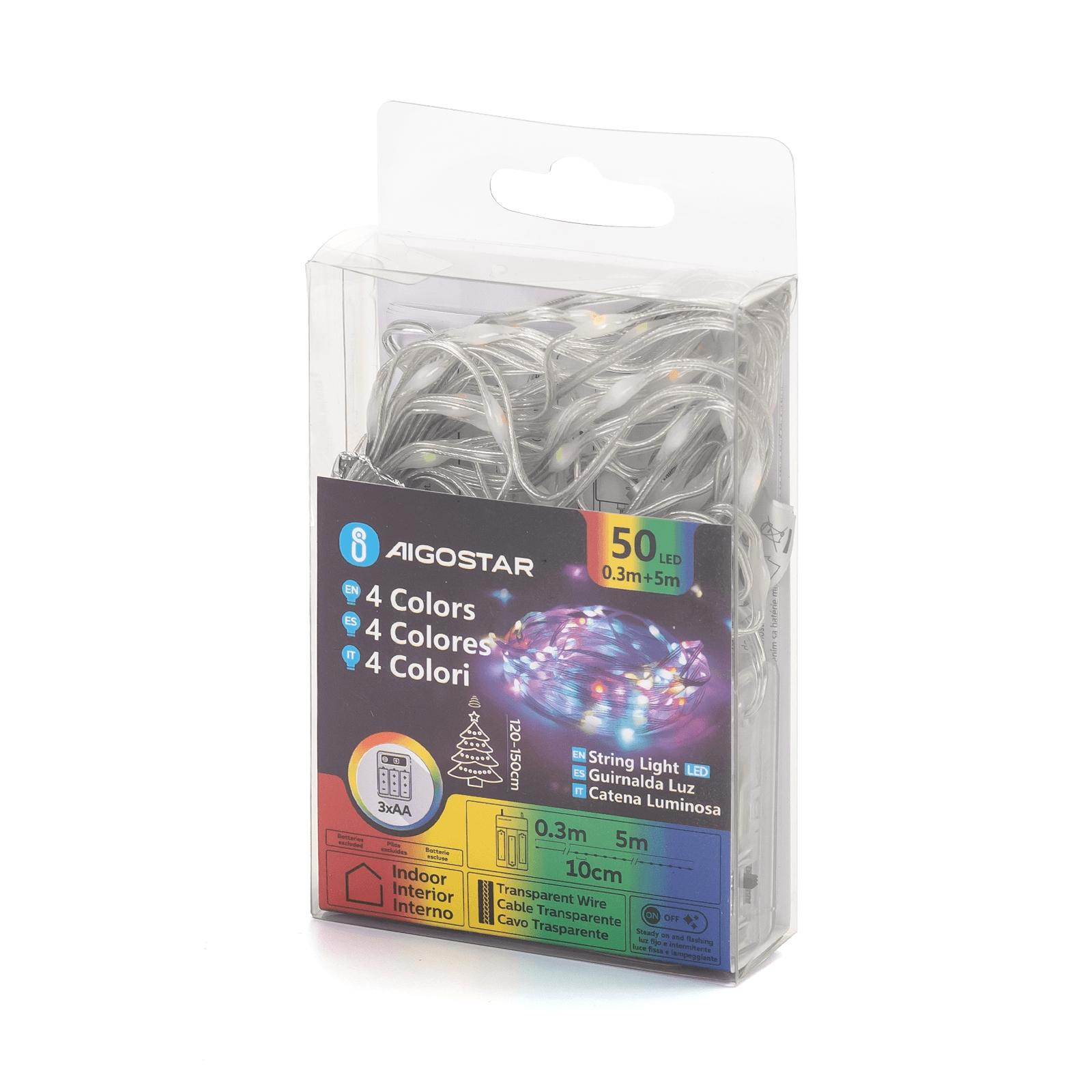 3AA battery string lights (PVC & copper), RGBY, 5m