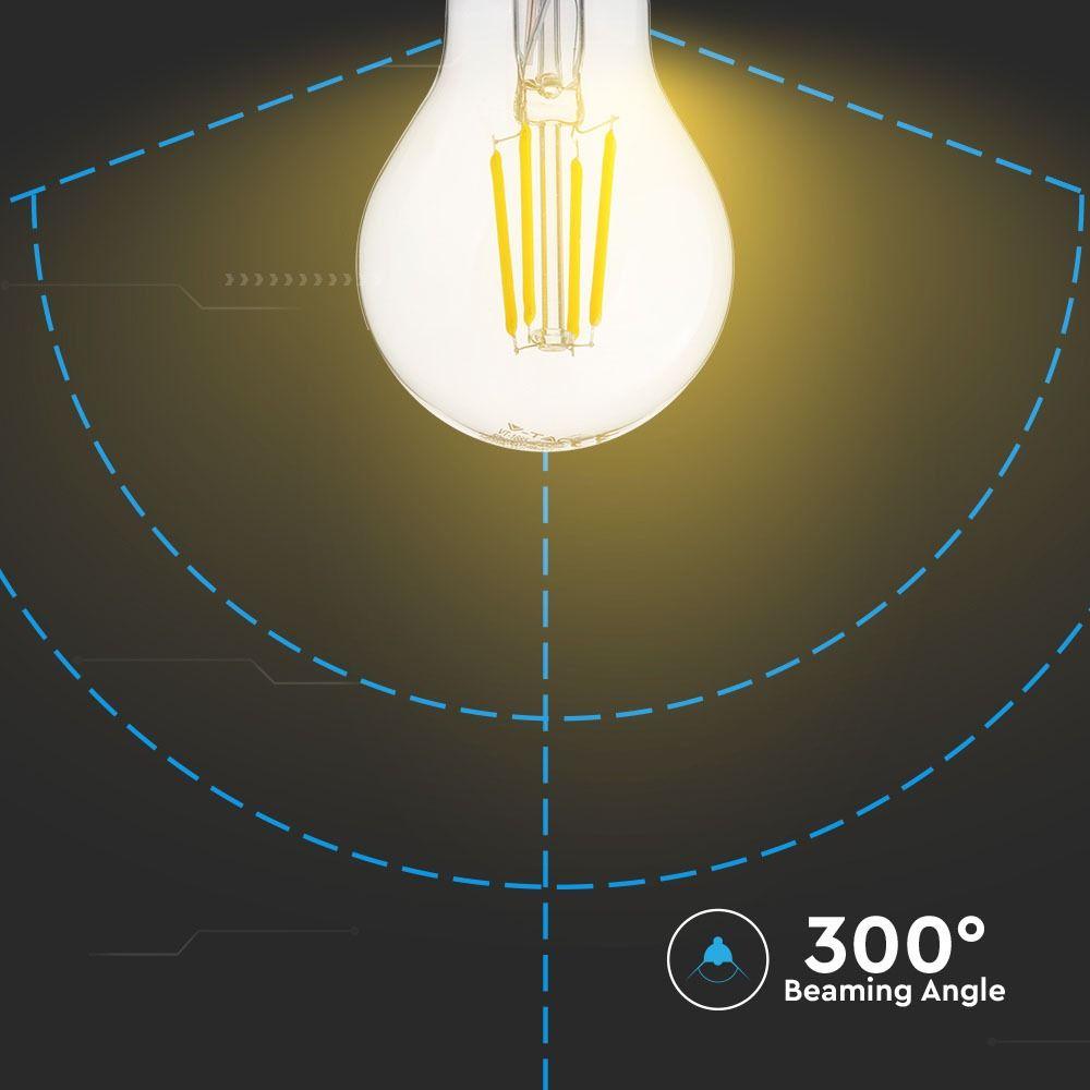 4W A60 Żarówka LED Filament, Klosz Transparentny, Chip SAMSUNG, Barwa:3000K, Trzonek:B22, VTAC, SKU 106