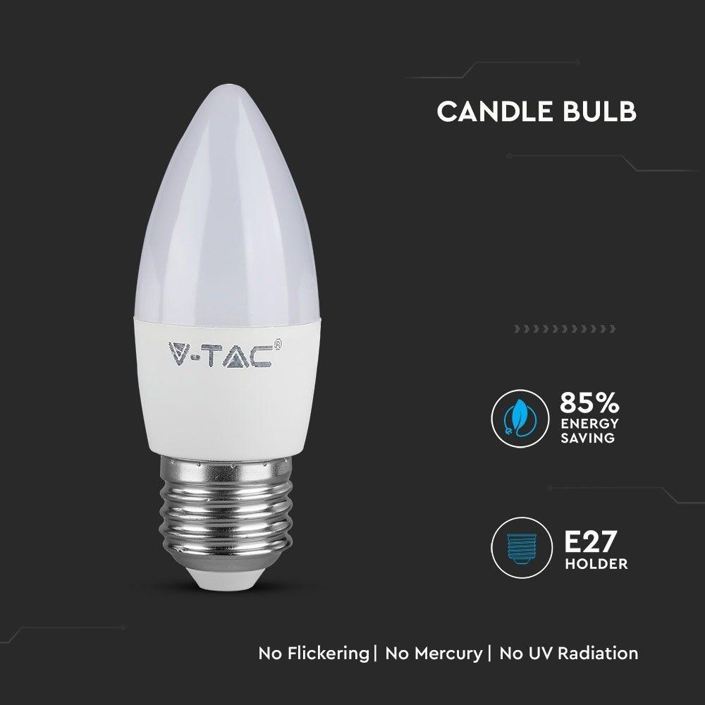 5.5W C35 Żarówka LED, Chip SAMSUNG, Barwa:3000K, Trzonek:E27, VTAC, SKU 858