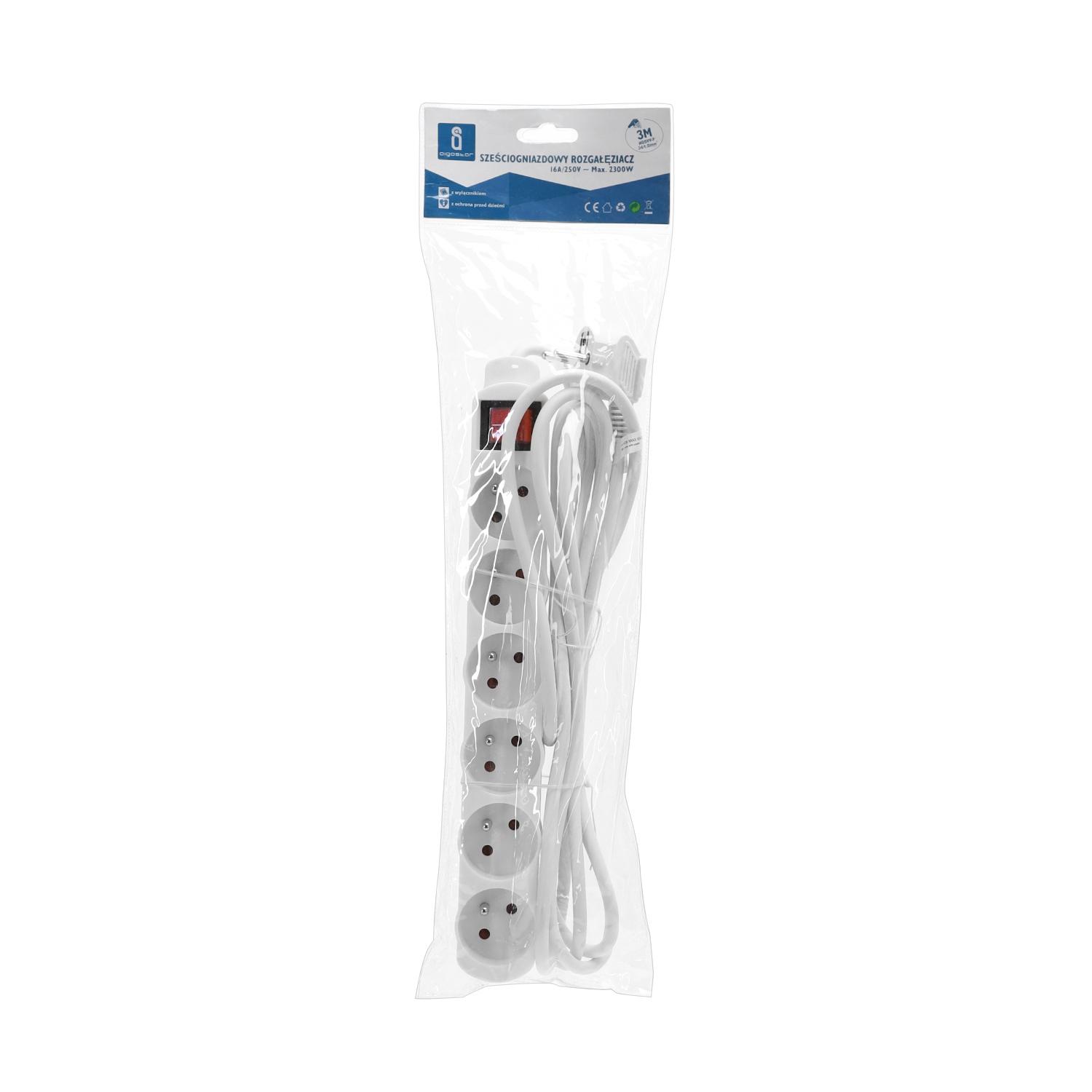 Power strips 6-way 3m H05VV-F 3G1.0m㎡ White