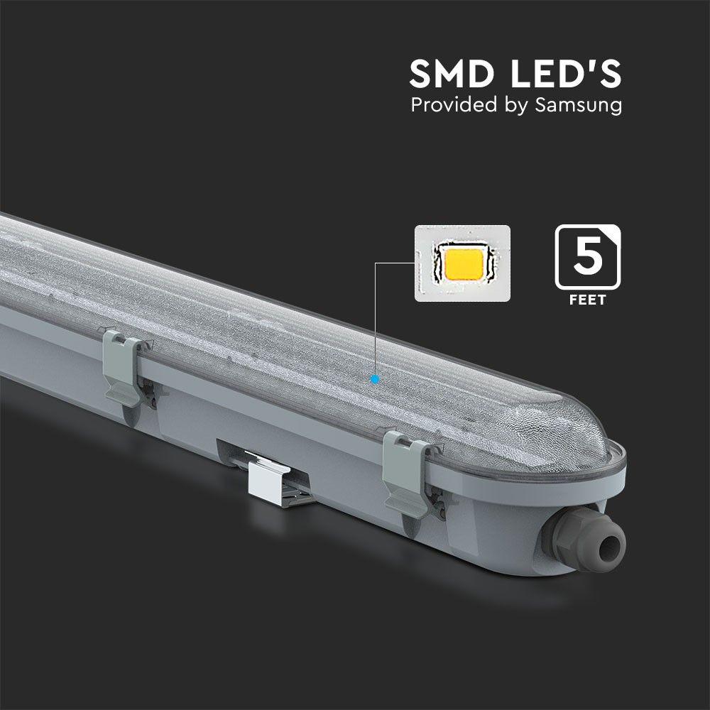 48W Lampa hermetyczna 150cm, Chip Samsung, Klosz Transparentny, Barwa:4000K, VTAC, SKU 20201