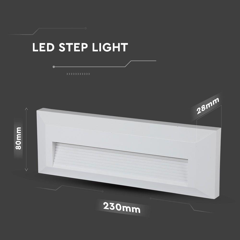 3W Oprawa Schodowa LED, Barwa:4000K, Obudowa: Biała, Prostokąt, VTAC, SKU 1326