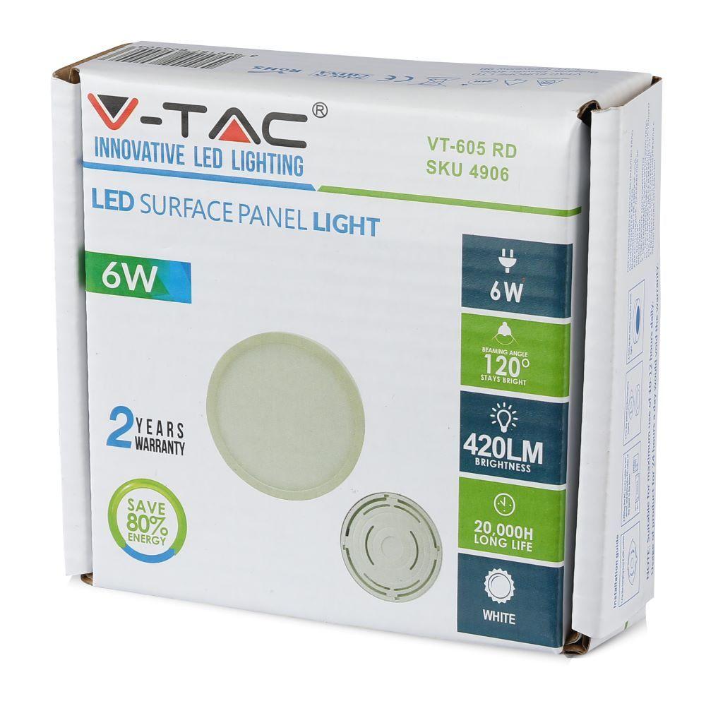 6W Panel LED, Barwa:4000K, Okrągła, VTAC, SKU 4905