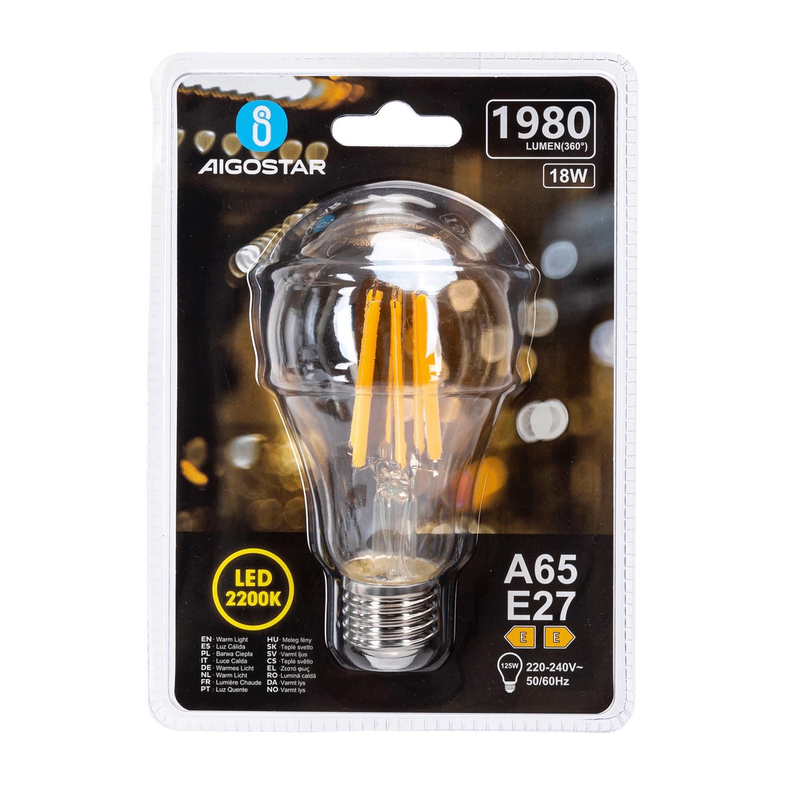 Żarówka LED Filament (Bursztynowa) A65 E27 18W