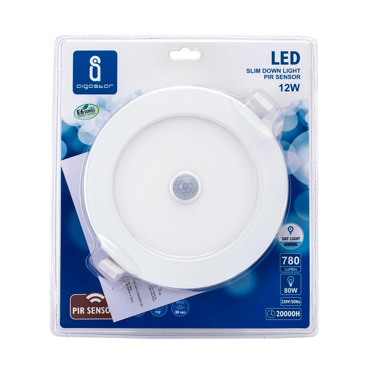 Podtynkowy okrągły downlight LED z czujnikiem 12W Światło białe