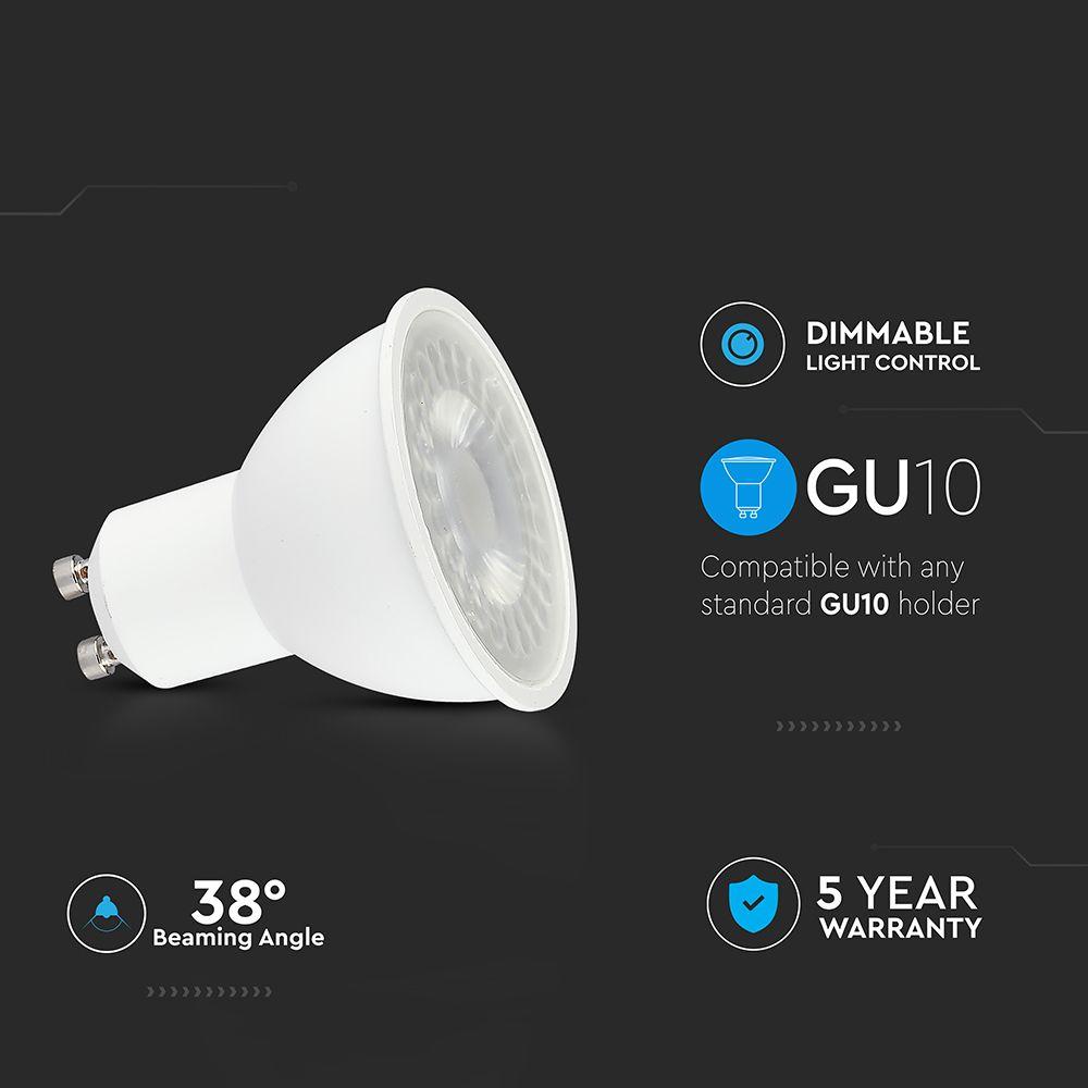 5W GU10 Żarówka LED, Chip SAMSUNG, Barwa:3000K, Trzonek:GU10, Ściemniana, VTAC, SKU 109