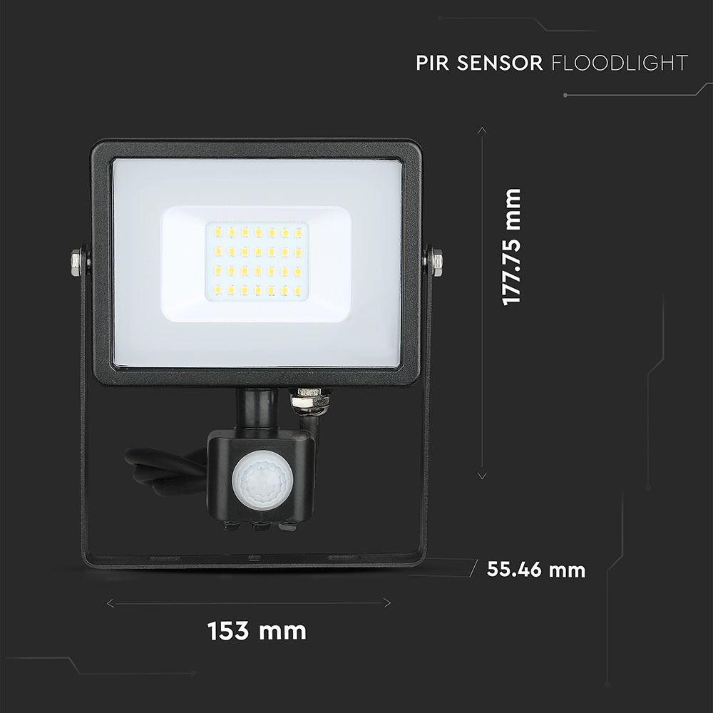 VT-20-S 20W SMD PIR SENSOR FLOODLIGHT SAMSUNG CHIP 4000K BLACK BODY