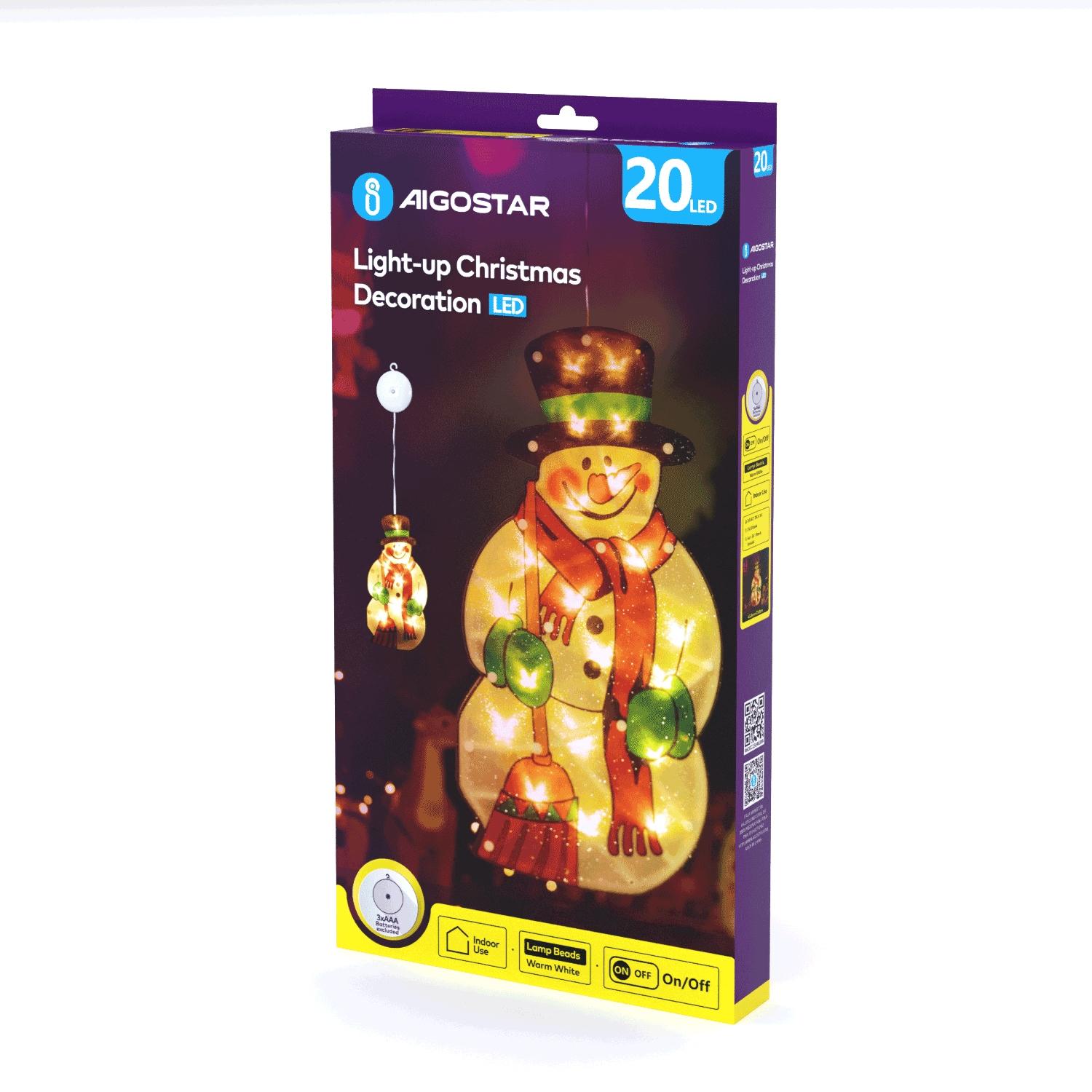 Battery powered pendant with suction cup snowman, large, warm white