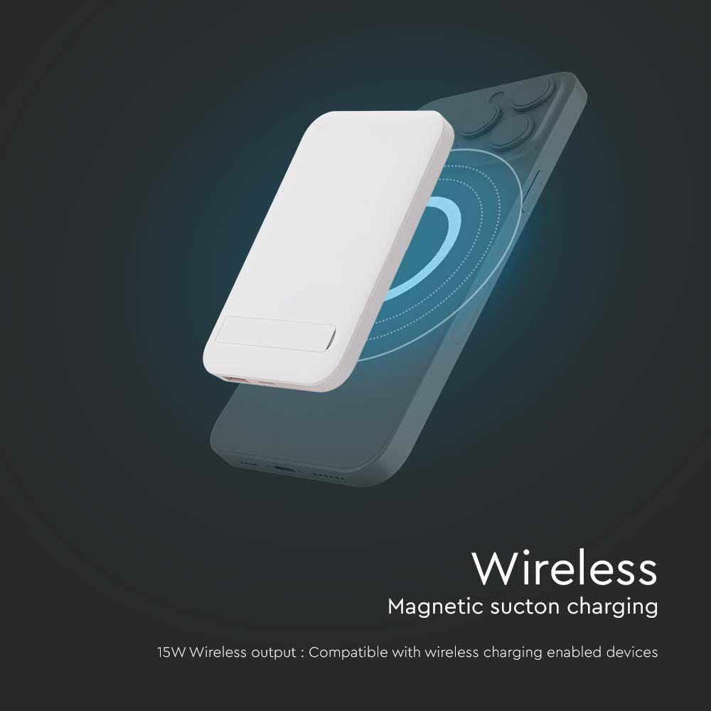 VT-3529 10000mah MAGNETIC WIRELESS POWER BANK WITH METAL RING-WHITE