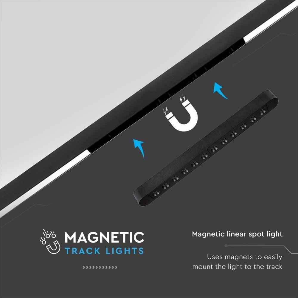 12W Lampa na Szynoprzewód SLIM MAGNETIC, Barwa: 3000K, Obudowa: Czarna , VTAC, SKU 10237