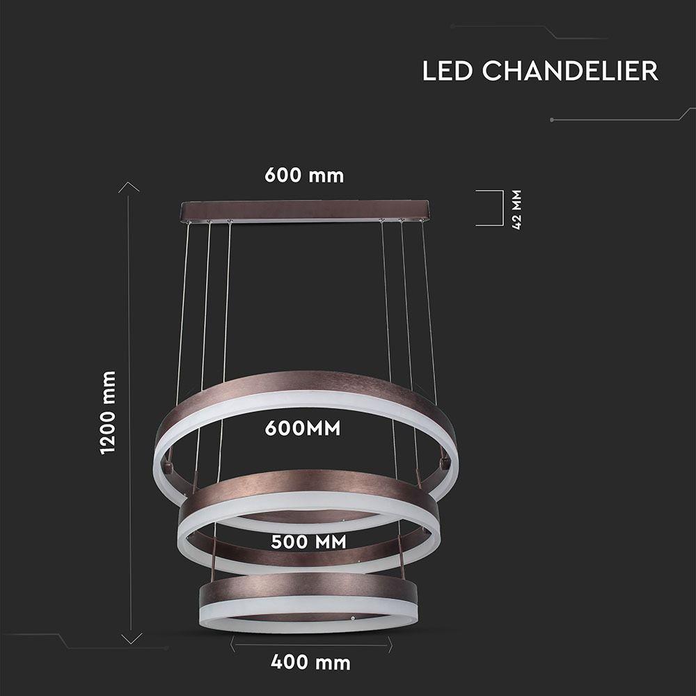 92W Lampa Wisząca LED, Barwa:3000K/ Ściemniana, Brązowy, VTAC, SKU 3991