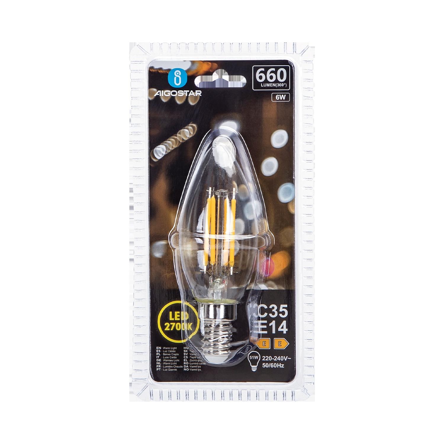 LED Filament Bulb (Clear) C35 E14 6W