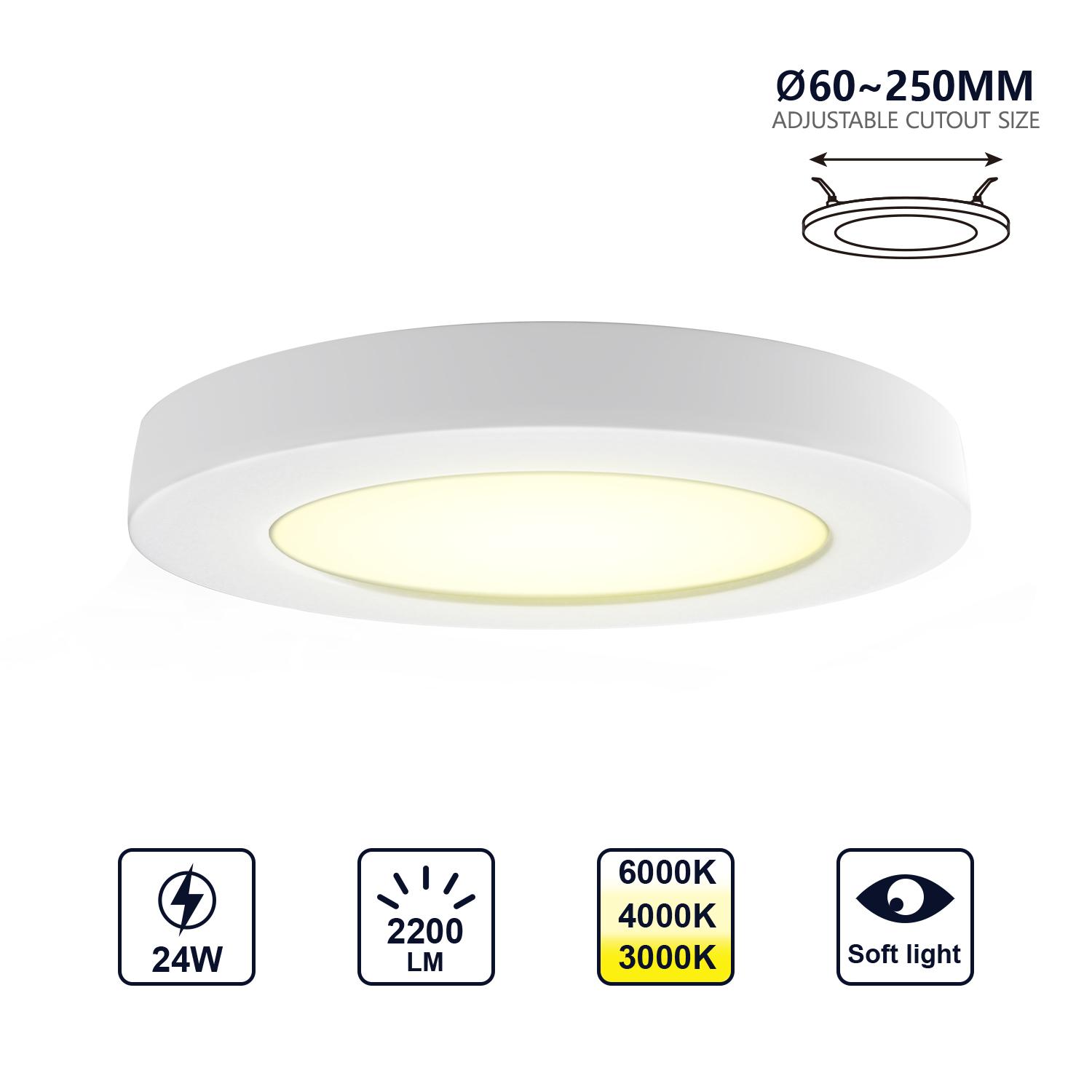 E6 LED Round Downlight 24W Adjustable Size and Color Temperature