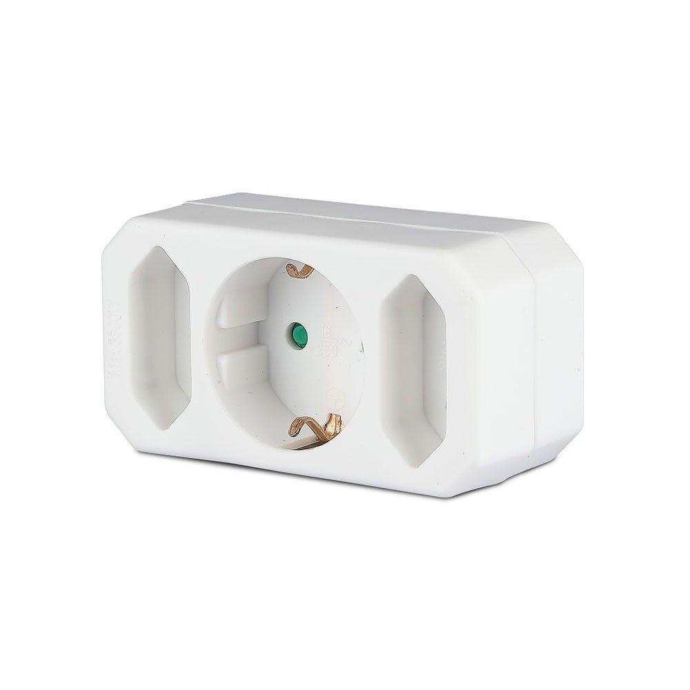 VT-1053 ADAPTER WITH 2 SOCKET (2.5A/16A) WITH EARTHING - WHITE