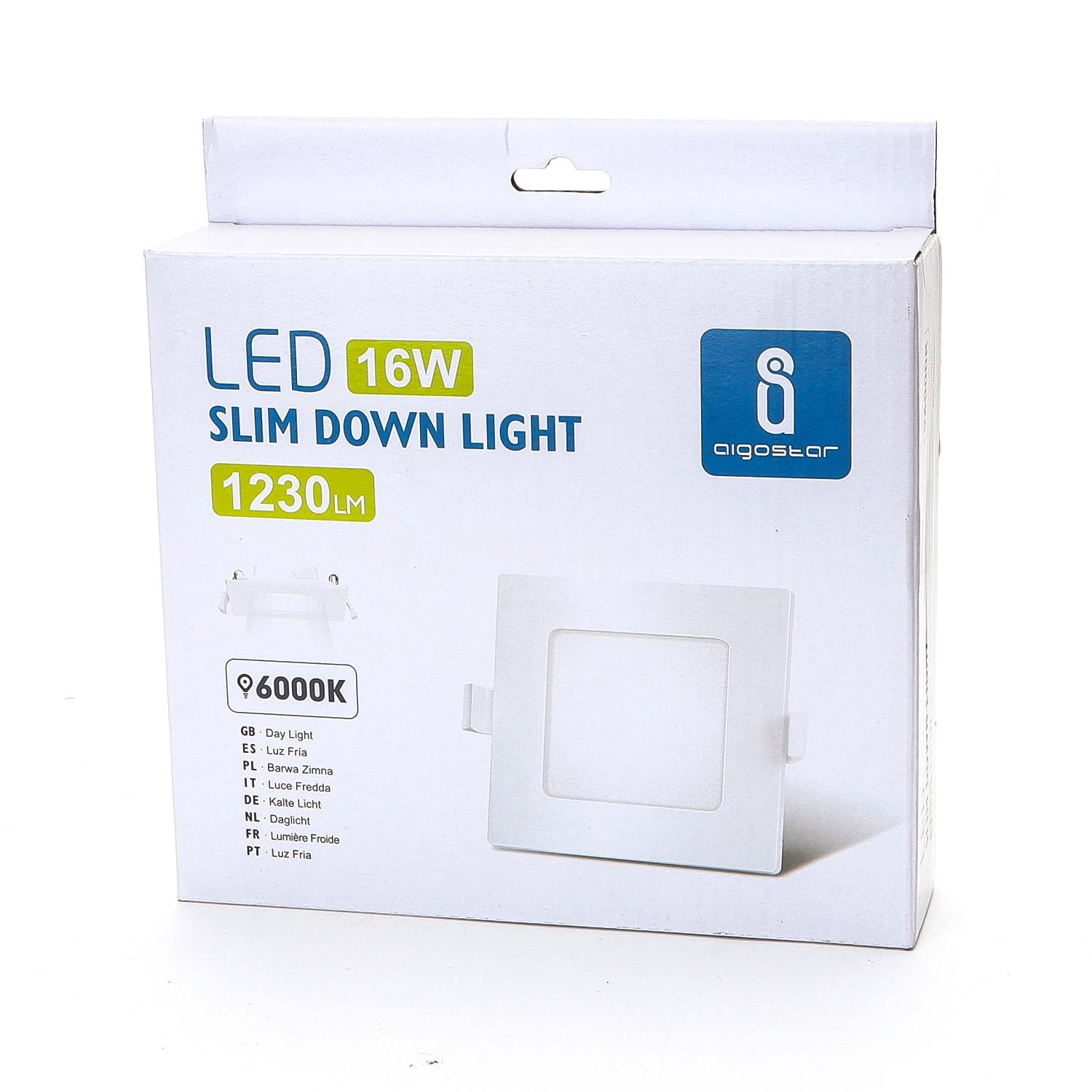 Ultracienki kwadratowy downlight podtynkowy LED 16W Światło białe