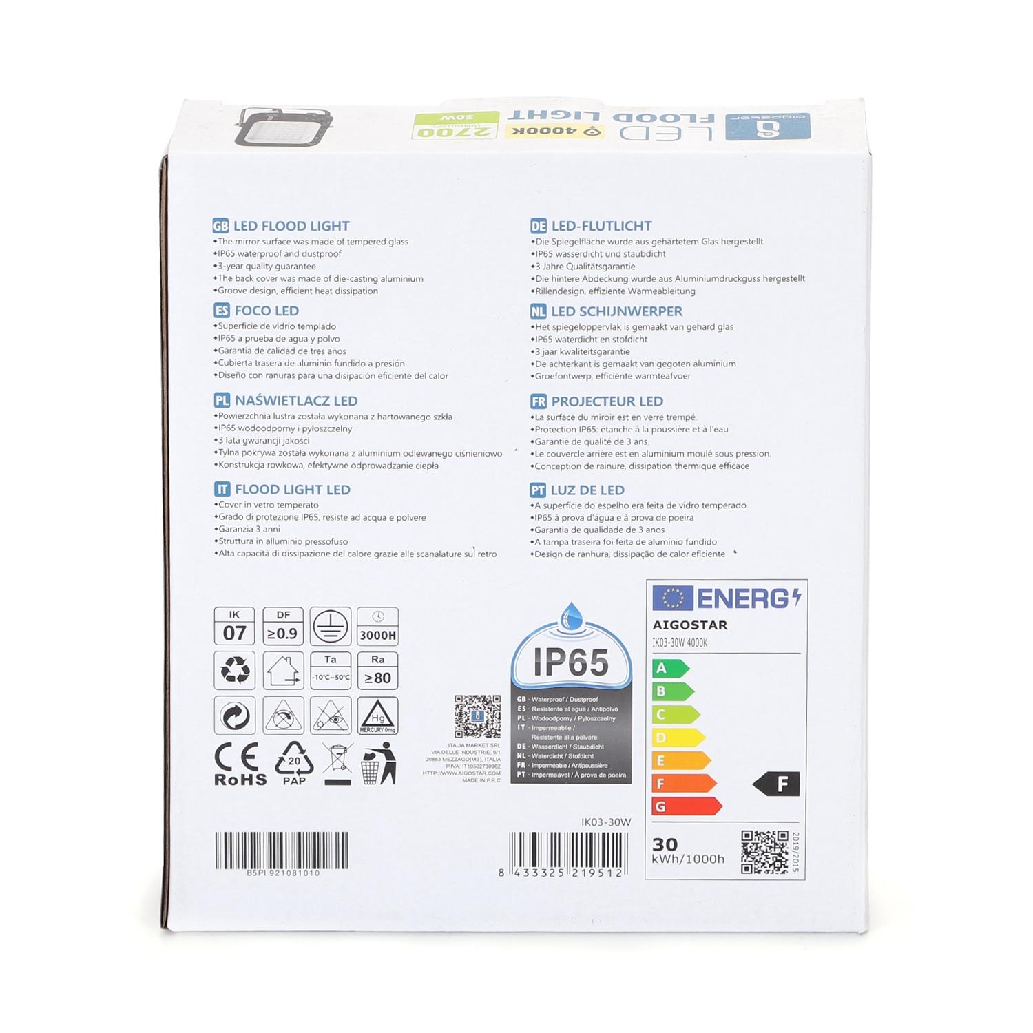 LED Floodlight Black 30W