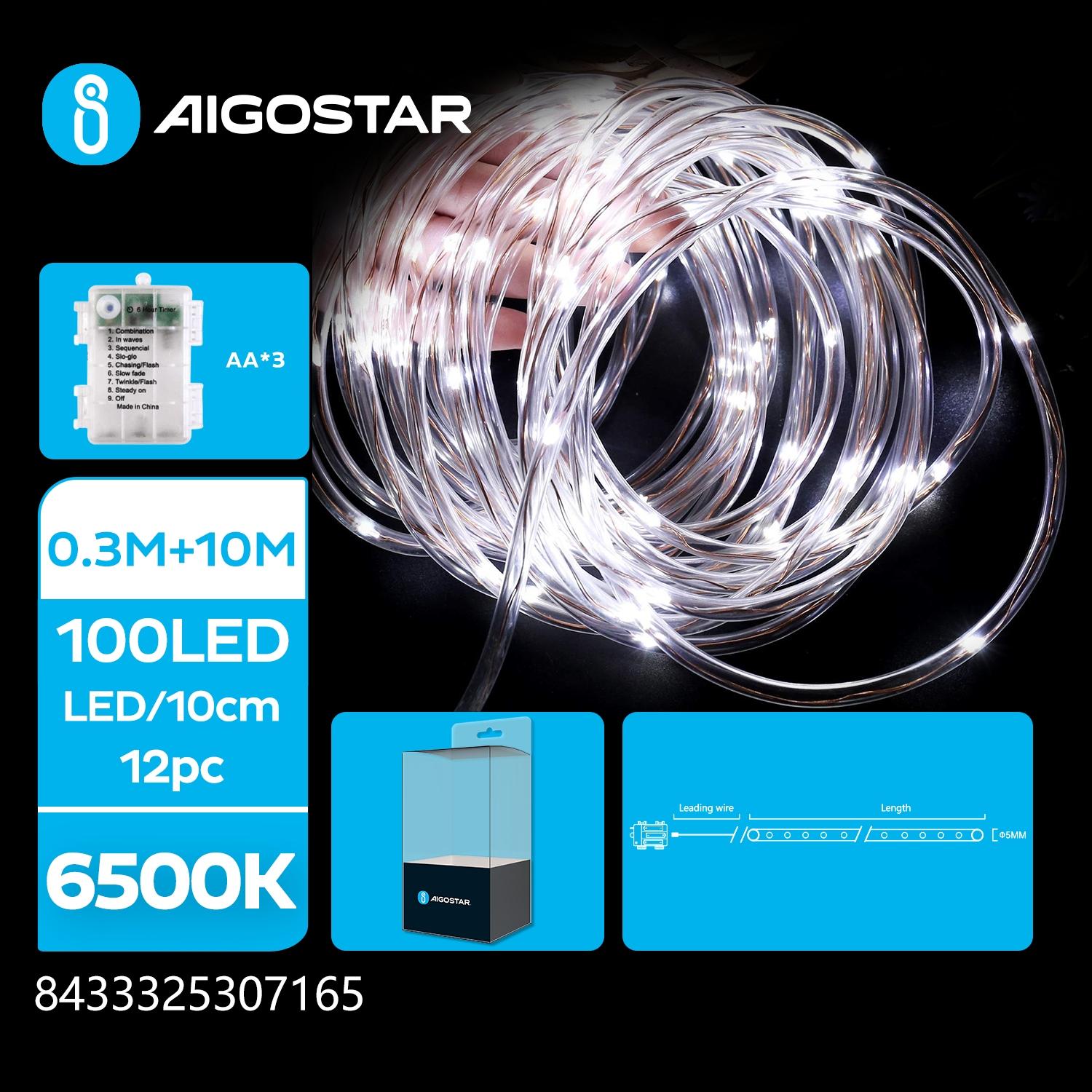 3AA battery -Φ5mm tube string lights, cold white, 10m