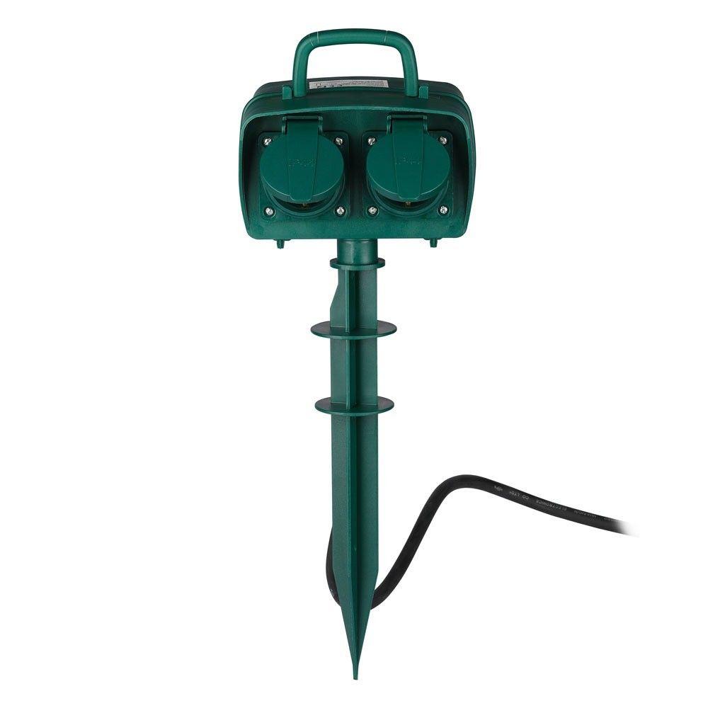 VT-1114-3 4 WAYS GARDEN SPIKE SOCKET(3G1.5MMX3M)-IP44-GREEN