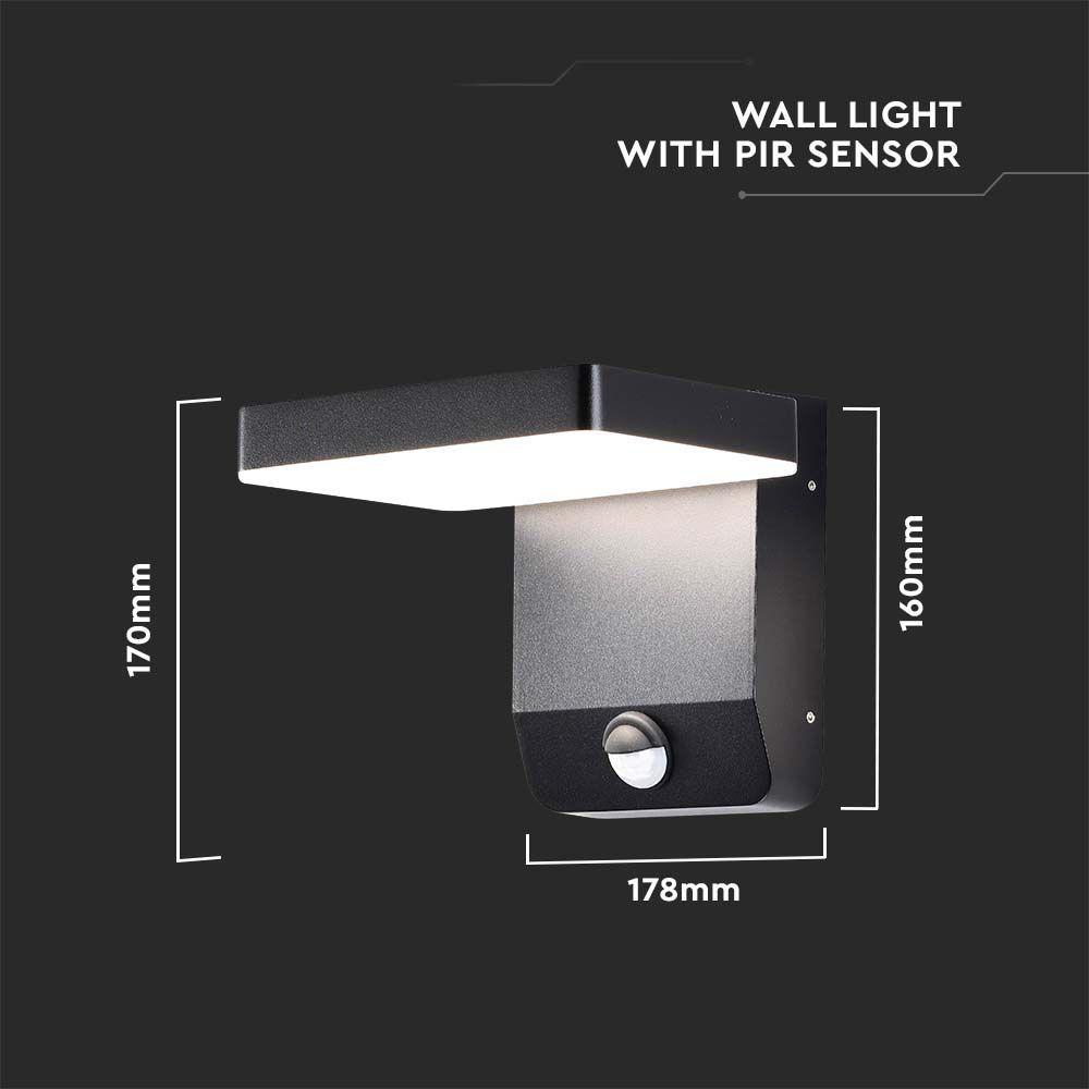 VT-11020S 17W LED WALL LIGHT WITH SENSOR 3000K BLACK BODY SQUARE IP65