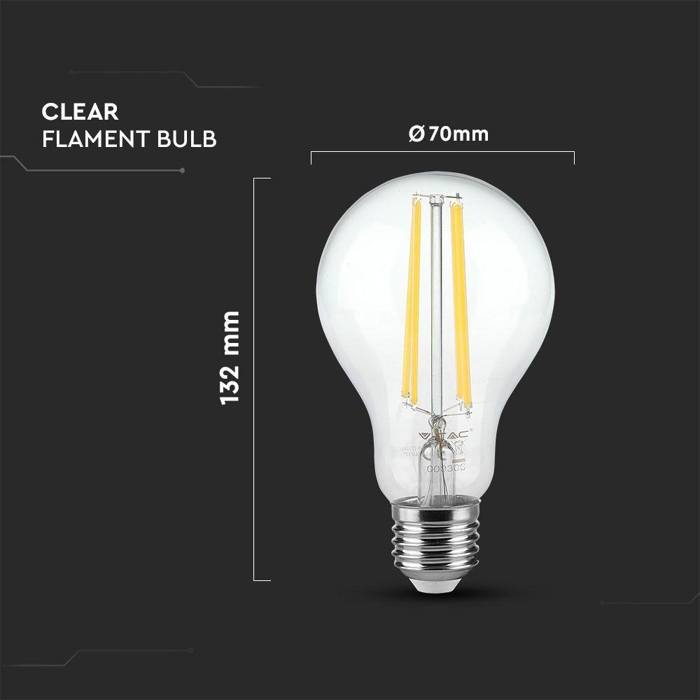 12.5W A70 Żarówka LED Filament, Klosz Transparentny, Barwa:4000K, Trzonek:E27, VTAC, SKU 7459