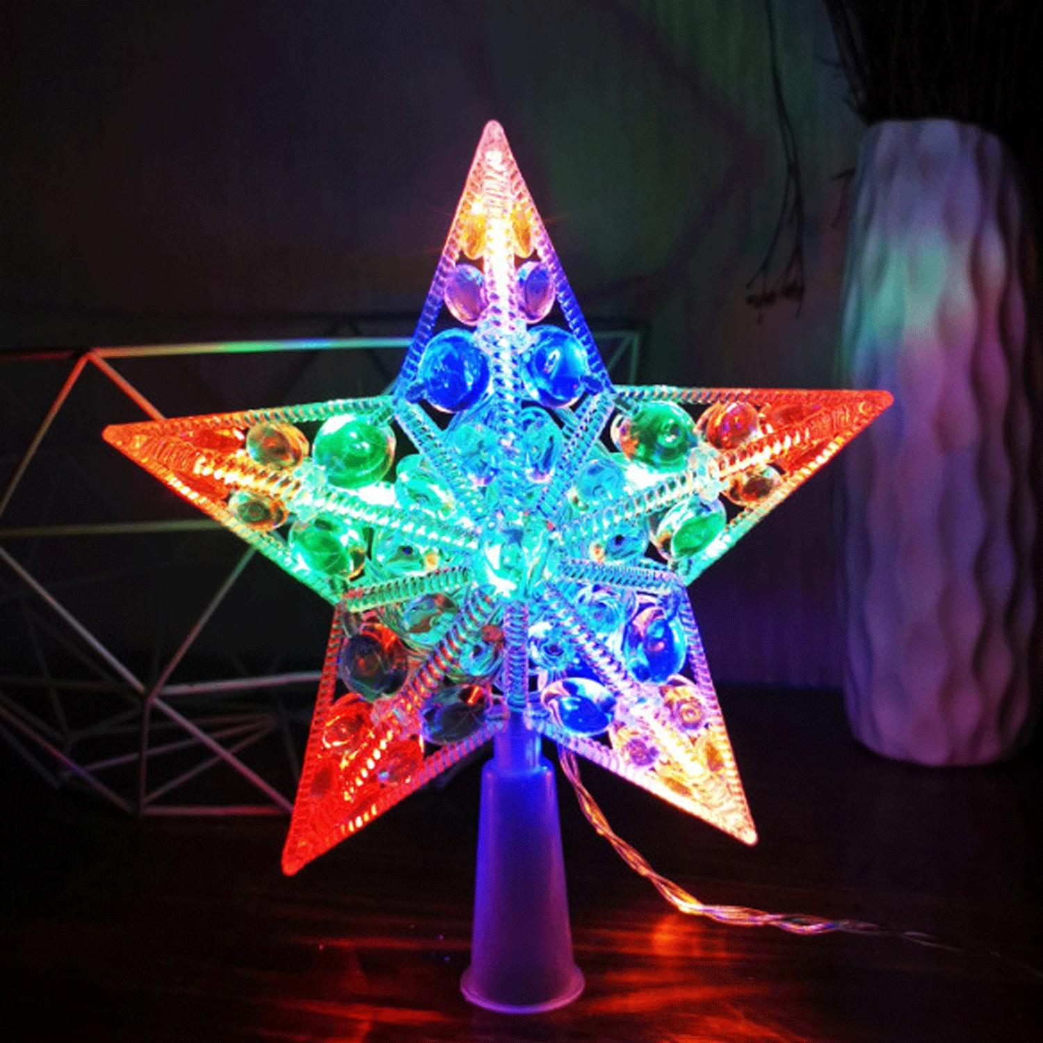 3AA Battery String Lights-17CM treetop star-RGBY-10LED-transparent wire-ON/OFF/blinkIP20