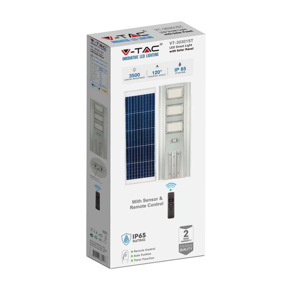 40W Lampa uliczna solarna z czujnikiem ruchu, Barwa:6400K, Obudowa: Srebrna, VTAC, SKU 6758