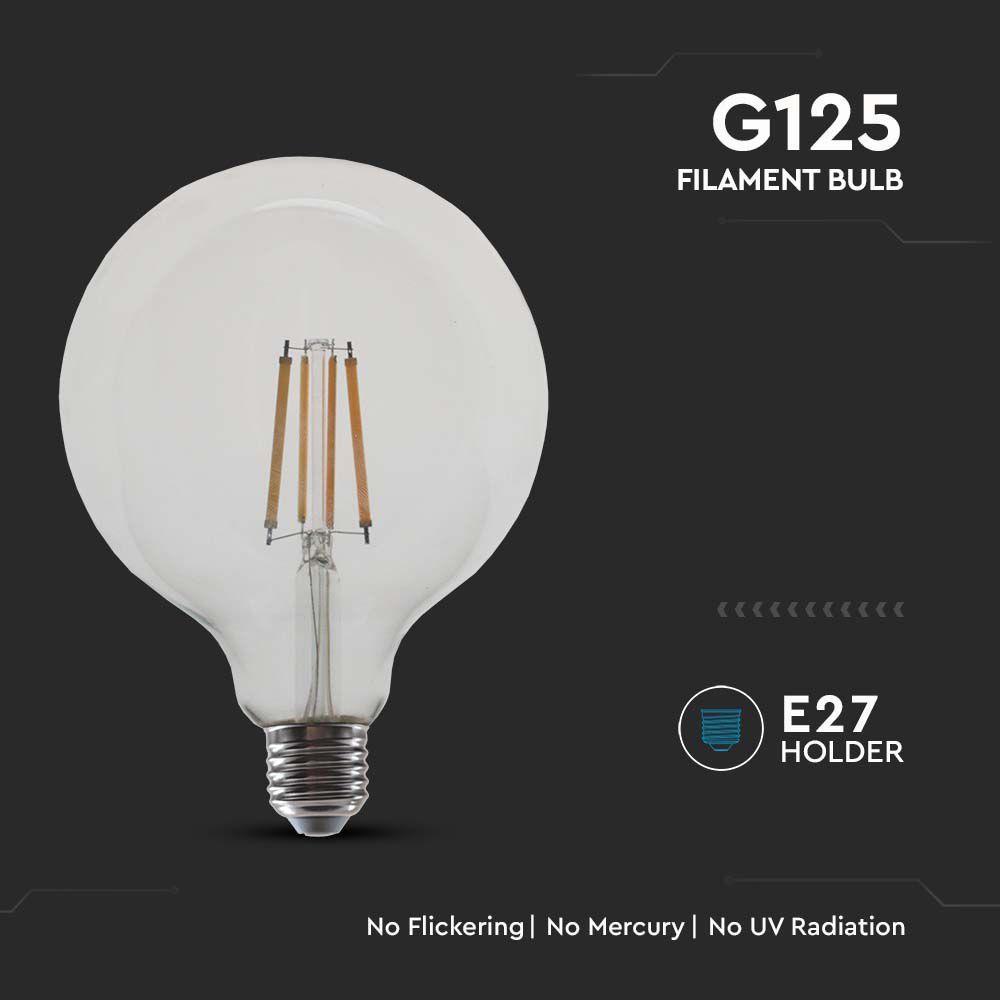 12W G125 Żarówka LED Filament, Klosz Transparentny, Barwa:4000K, Trzonek:E27, VTAC, SKU 217454