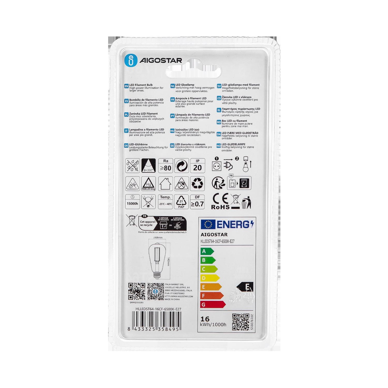 Żarówka LED Filament (Przezroczysta) ST64 E27 16W