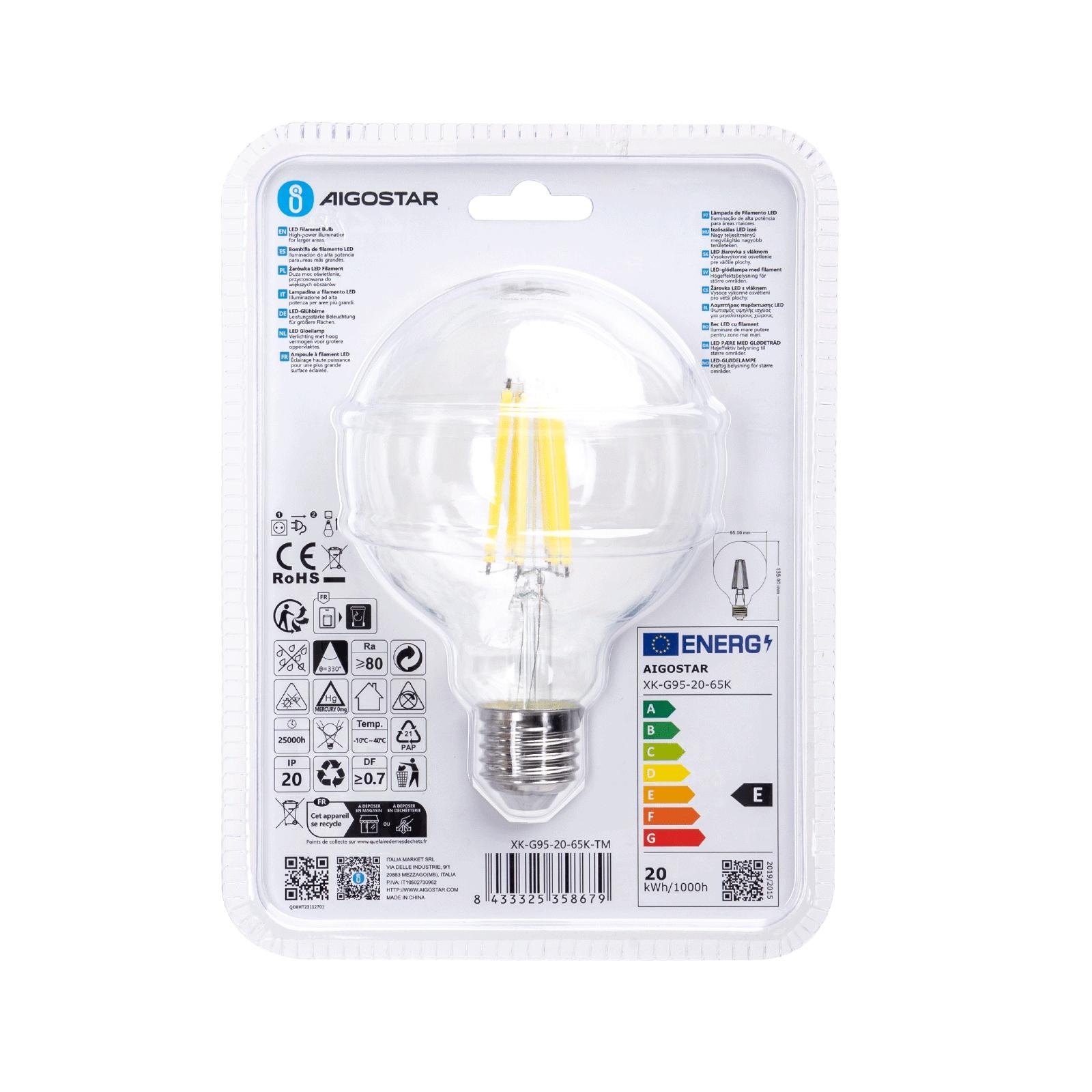 Żarówka LED Filament (Przezroczysta) G95 E27 20W