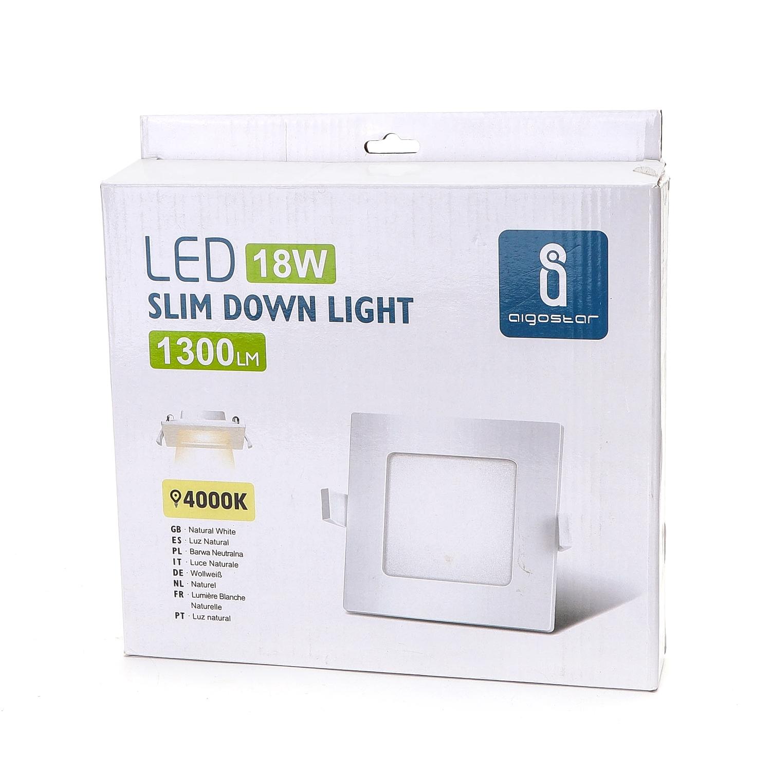 Ultracienki kwadratowy downlight podtynkowy LED E6 18W Światło naturalne