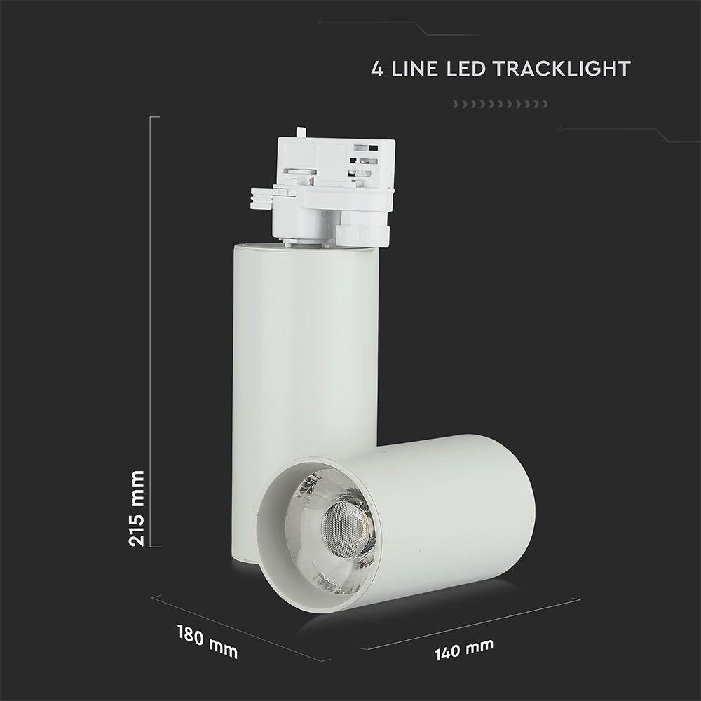 30W Lampa LED na szynoprzewód, Barwa:6400K, Obudowa: Biała, 5 Lat gwarancji , VTAC, SKU 1294