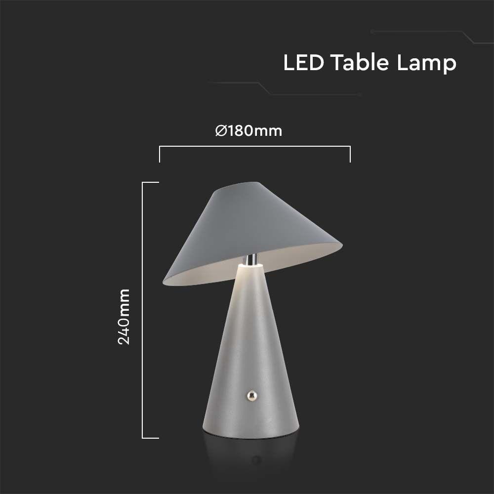 Lampka nocna LED zasilana bateryjnie, Wysokość:24cm, Bateria 1800mAh, Ściemnianie przez dotyk, Barwa:3w1, Obudowa: Szara, VTAC, SKU 7949