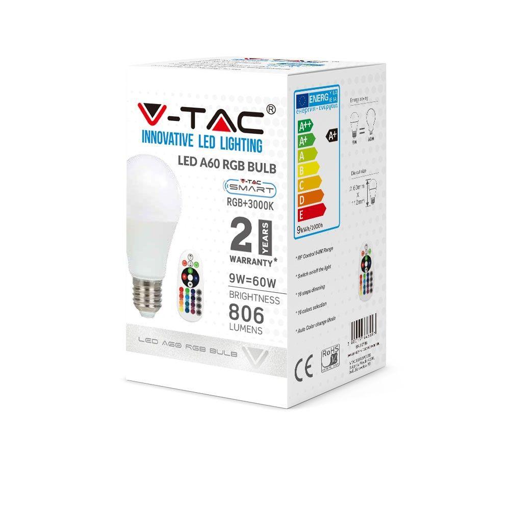 VT-2229 9W A60 LED BULB (RF CONTROL - DIMMABLE) RGB+6400K DIMMABLE E27