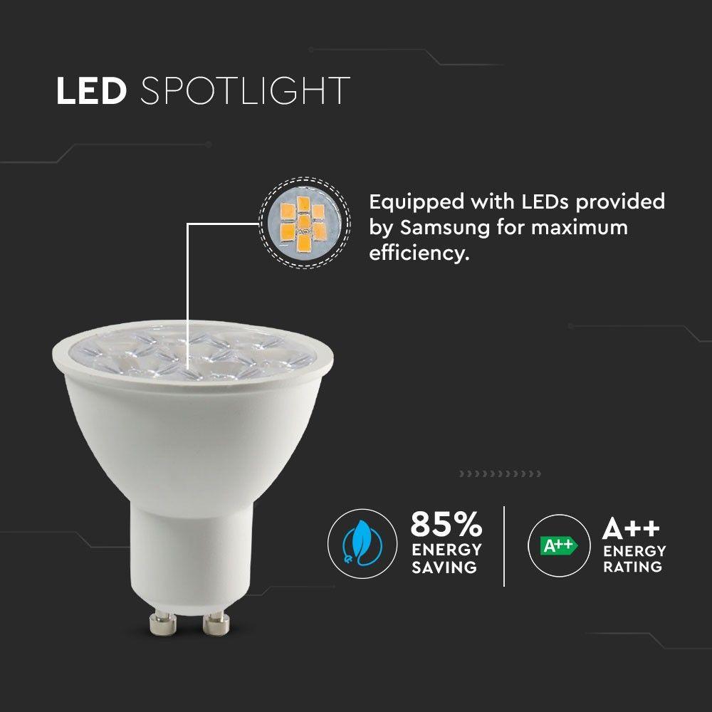 6W GU10 Żarówka LED, Chip SAMSUNG, Barwa:3000K, Kąt 10'D, Trzonek:GU10, VTAC, SKU 20026