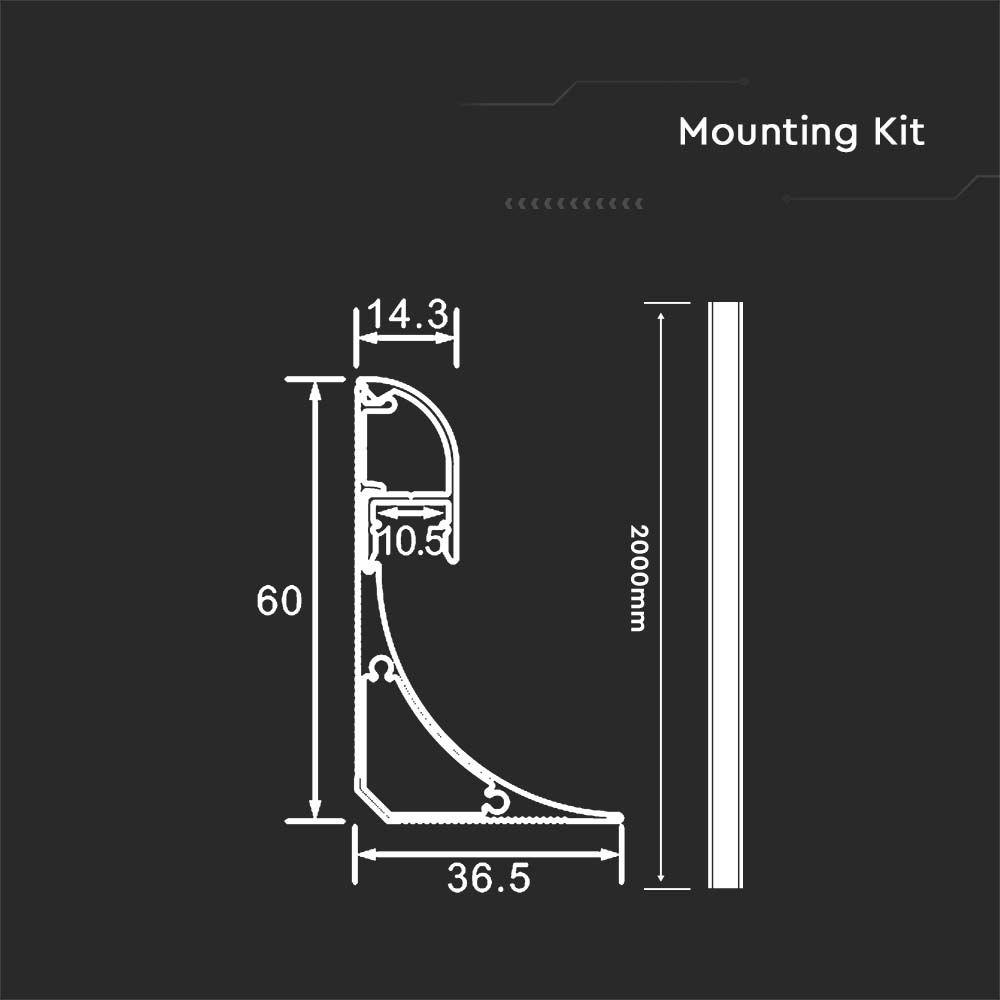 VT-8208 MOUNTING KIT WITH DIFFUSER FOR LED STRIP 2000x60x36mm SILVER BODY