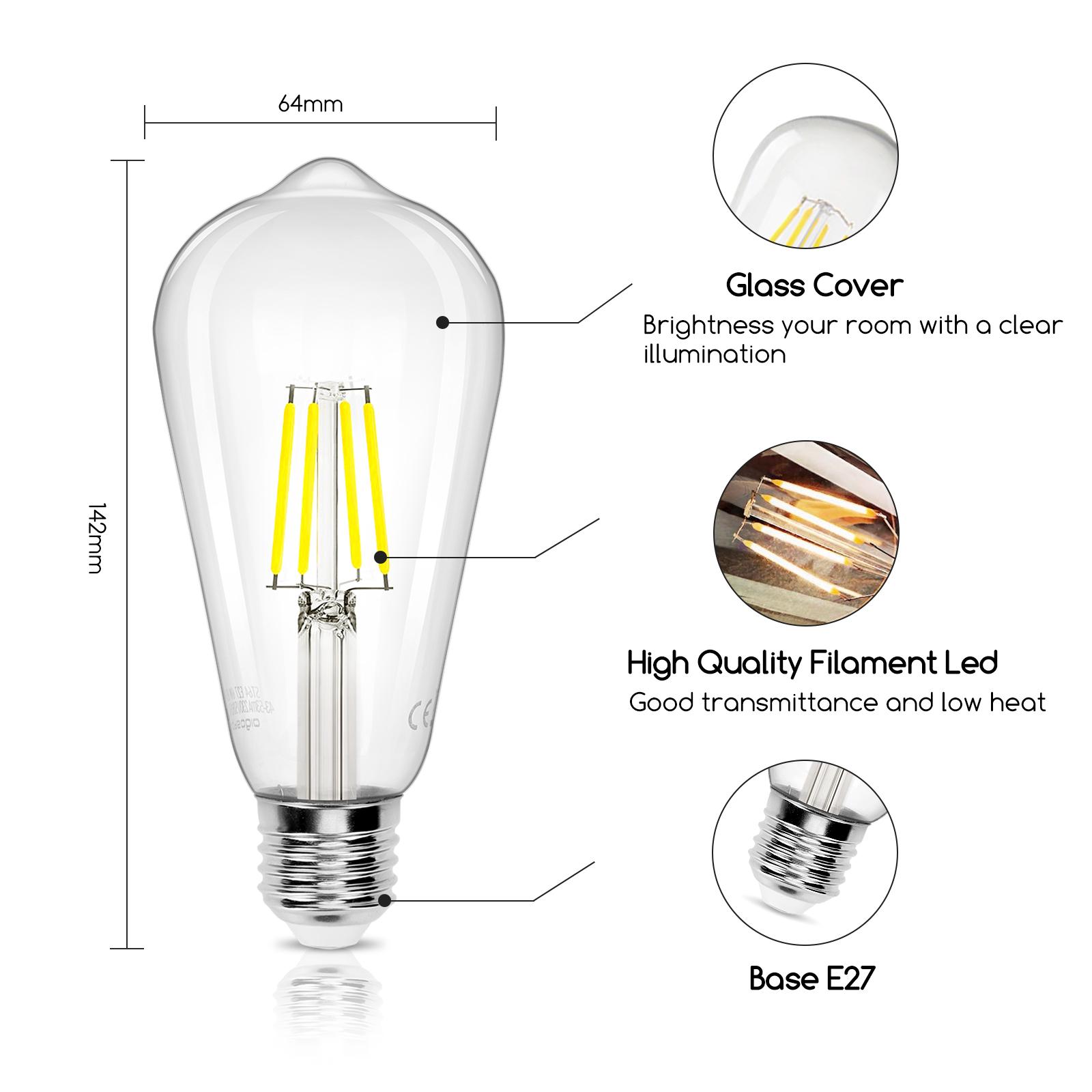 LED Filament Bulb (Clear) ST64 E27 6W