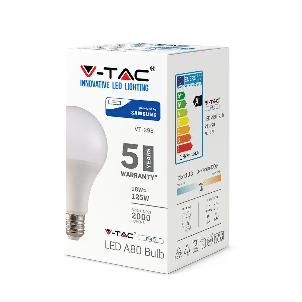 VT-298 18W A80 LED PLASTIC BULB SAMSUNG CHIP 3000K E27