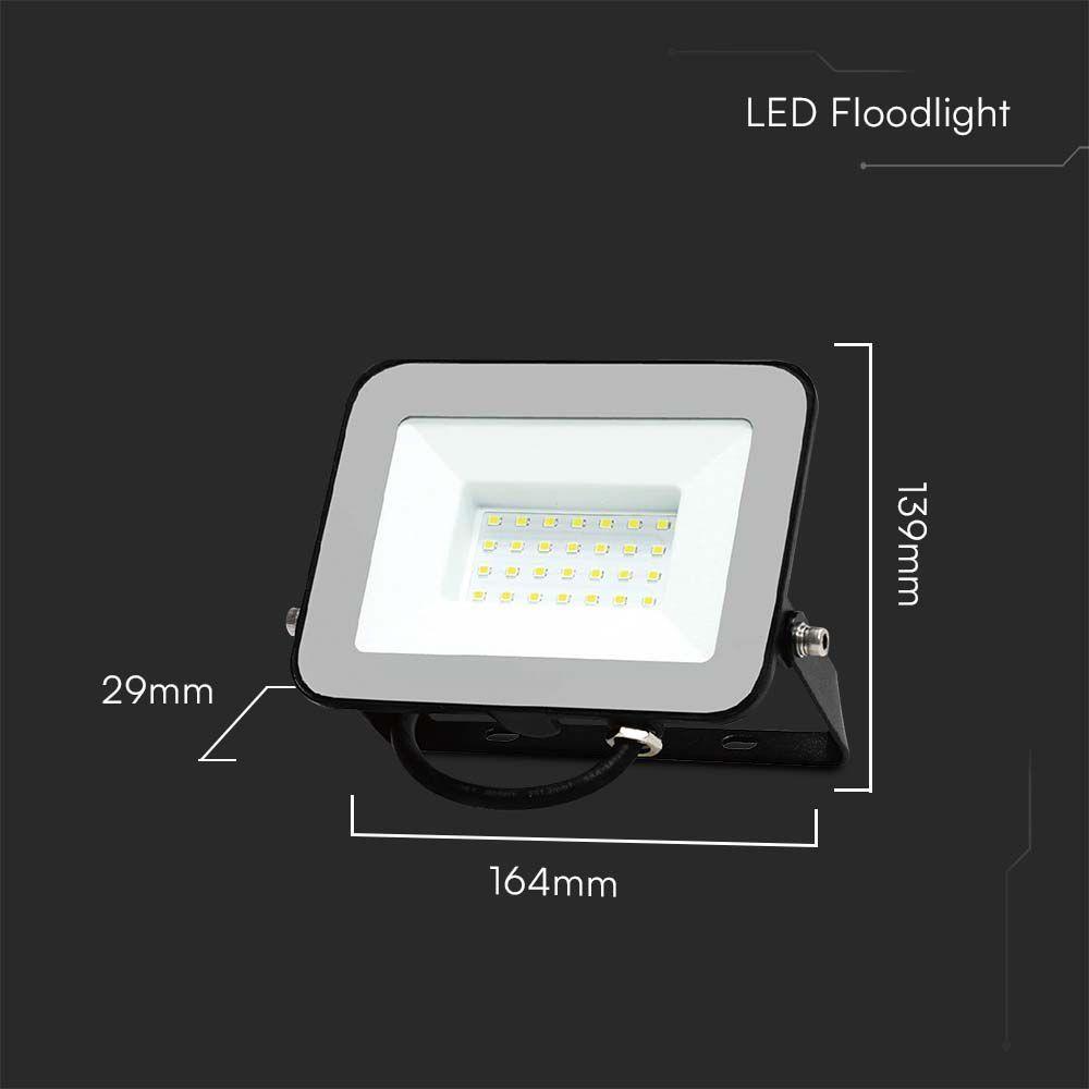 VT-44030-1 30W SMD FLOODLIGHT SAMSUNG CHIP & CABLE 1M 4000K BLACK BODY GREY GLASS