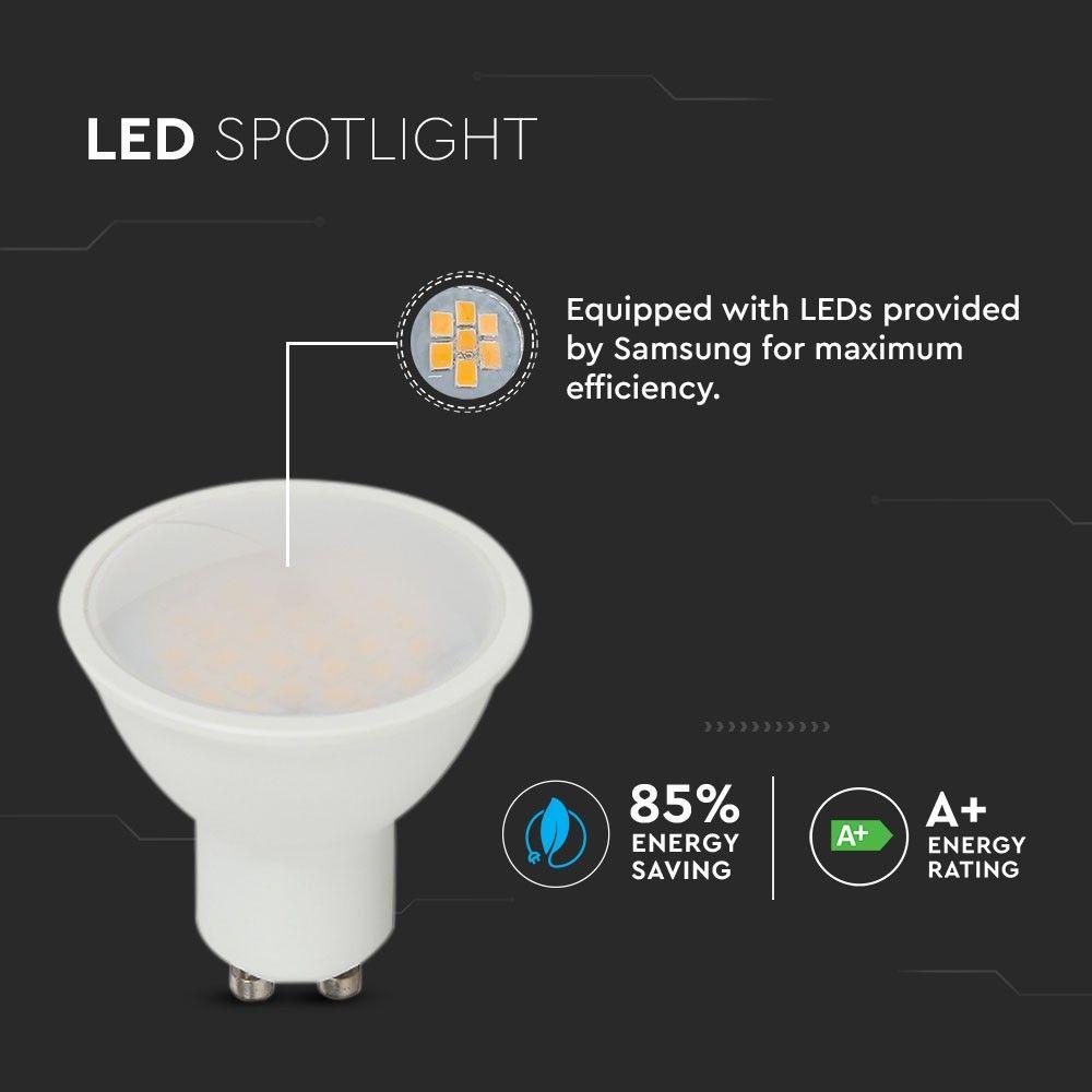 5W GU10 Żarówka LED, Chip SAMSUNG, Barwa:6400K, Kąt 110', Trzonek:GU10, VTAC, SKU 203