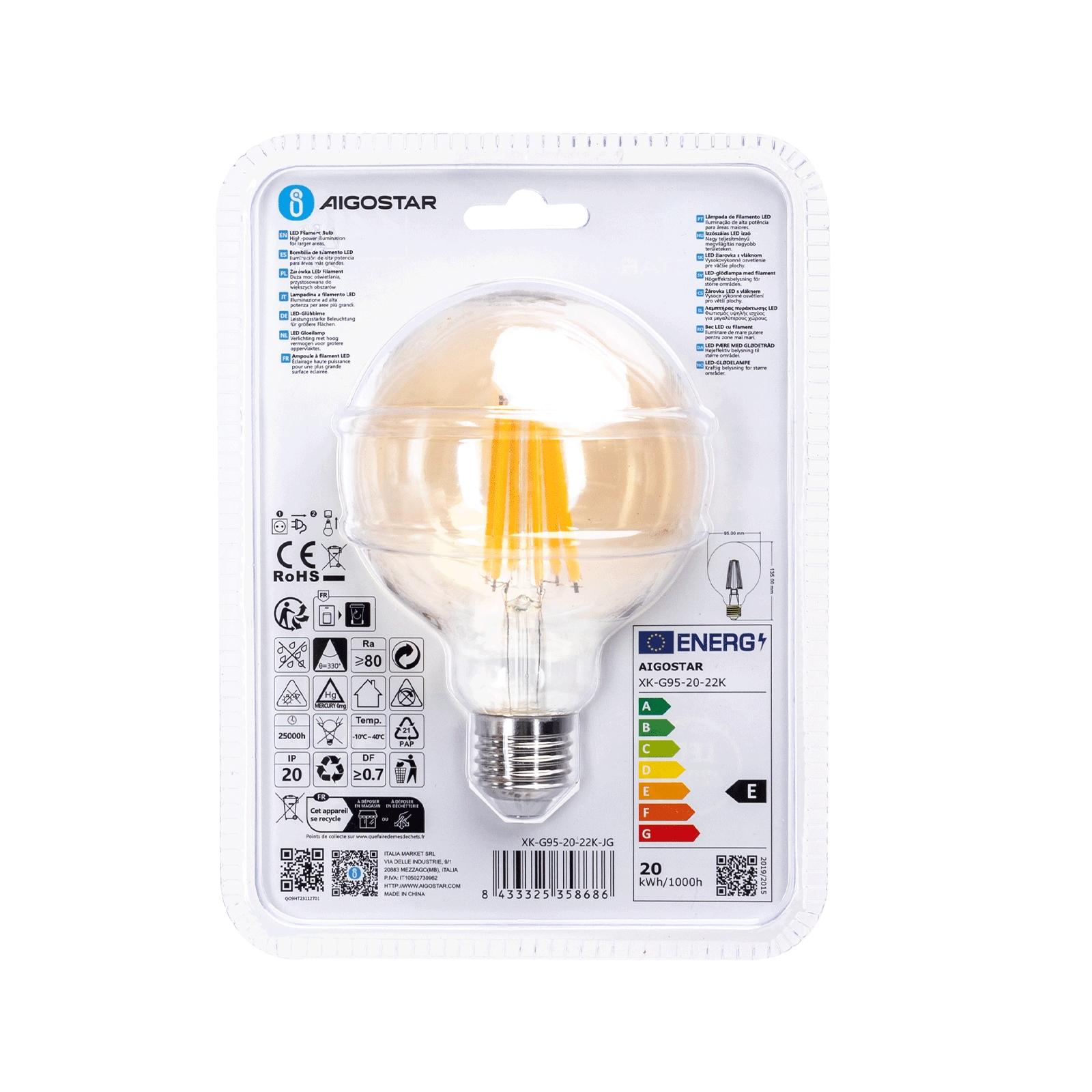 LED Filament Bulb (Amber) G95 E27 20W