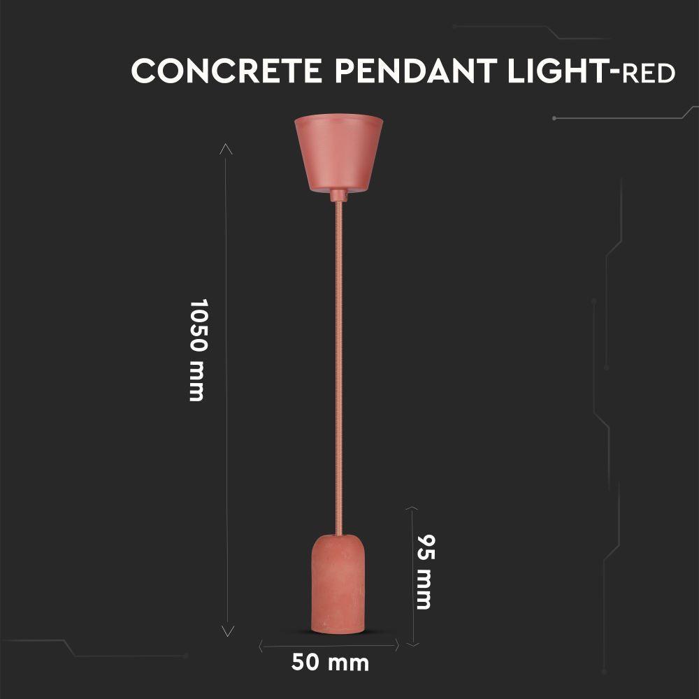 Lampa Wisząca, Trzonek:E27, Gips, Czerwony, VTAC, SKU 3743