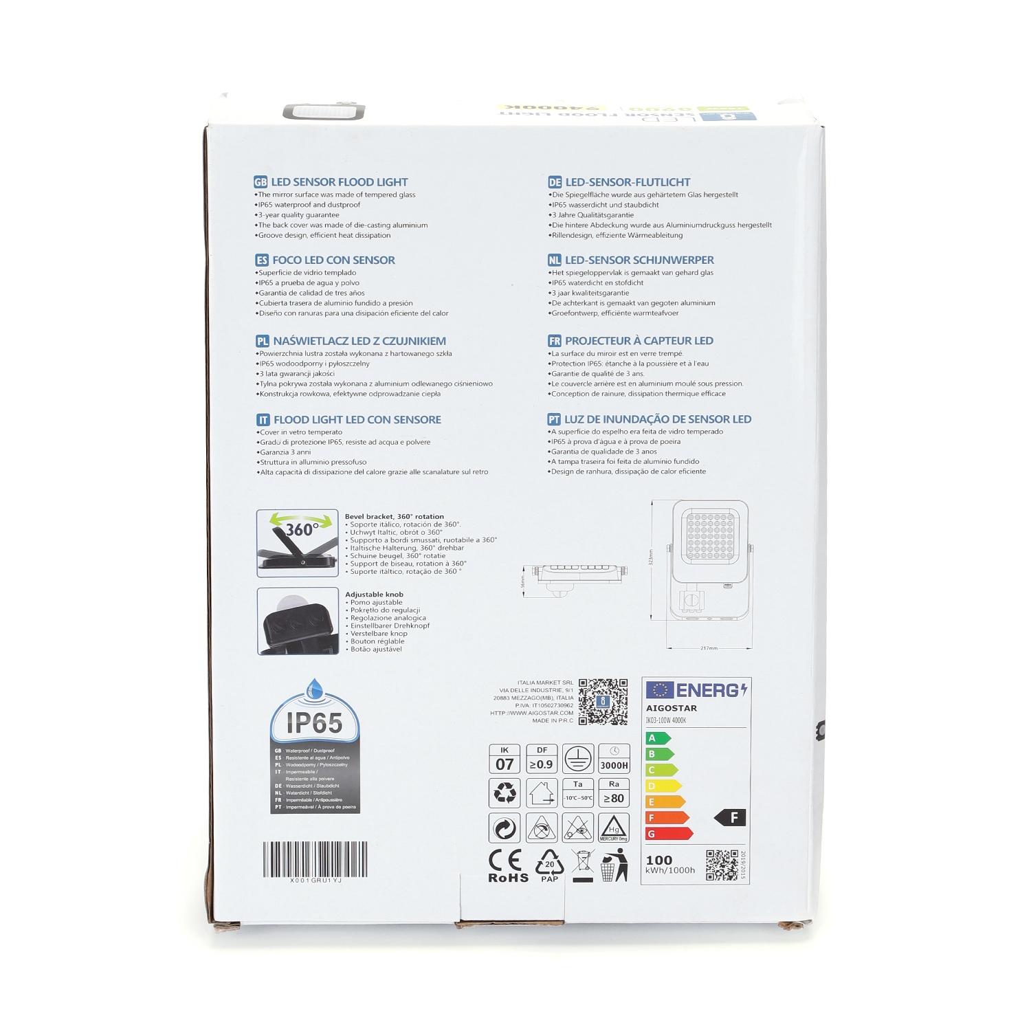 LED Floodlight with Sensor Black 100W