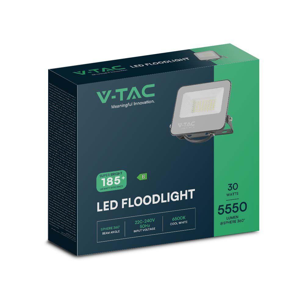 VT-4435 30W FLOODLIGHT 6500K BLACK BODY GREY GLASS 185LM/W