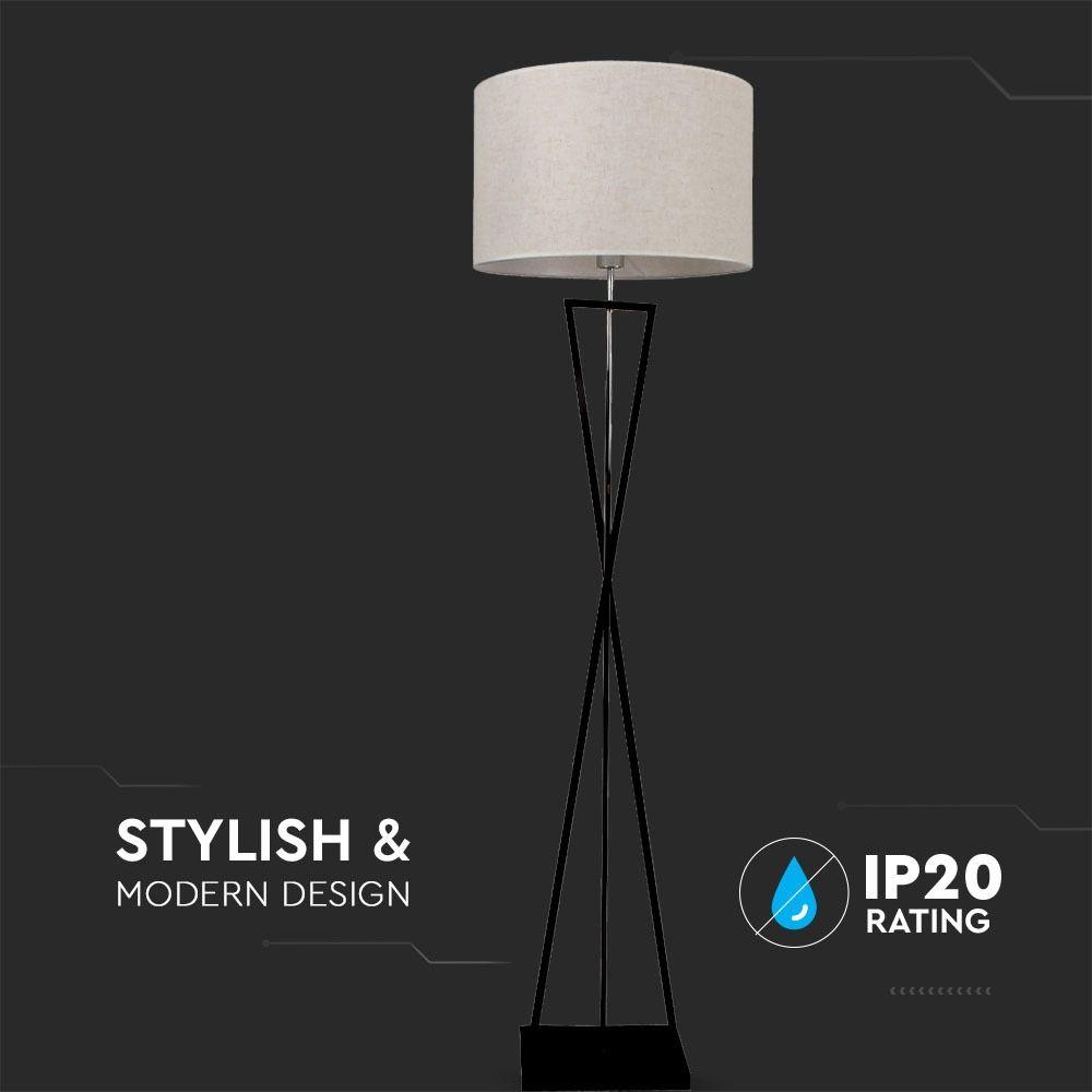 VT-7913 DESIGNER FLOORLAMP - ROUND IVORY LAMPSHADE, BLACK METAL CANOPY - E27