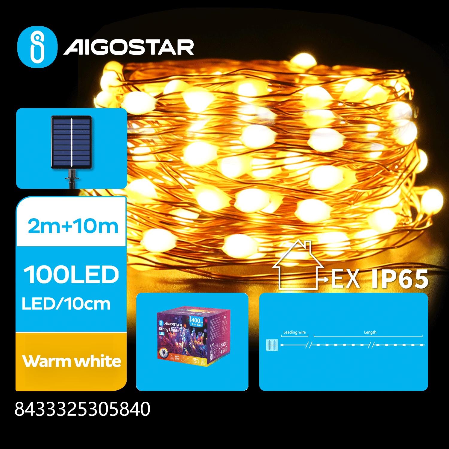 Solar string lights, warm white, 2m+10m